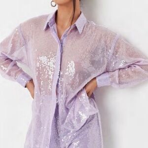 Pink Sequin Sheer Blouse